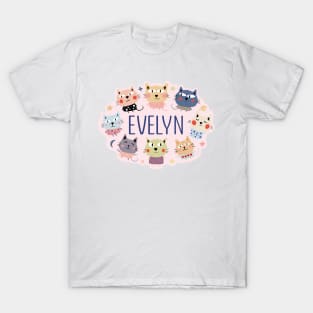 Evelyn name with cartoon cats T-Shirt